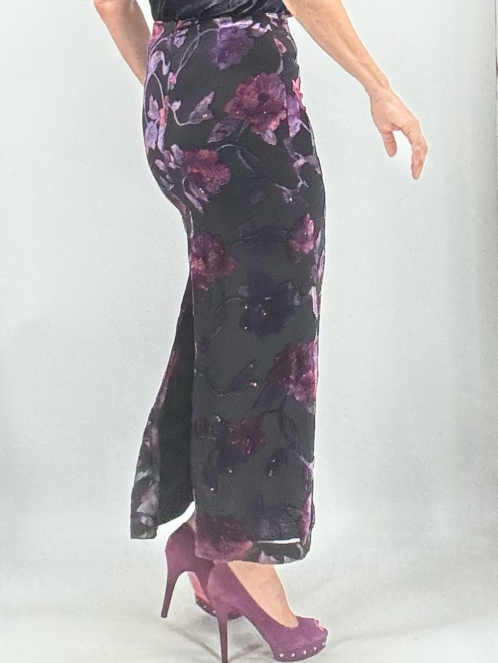 St. John Kelly and Diane Vintage 90s Whimsigoth Fairy Burnout Velvet Silk Skirt - Picture 5 of 16